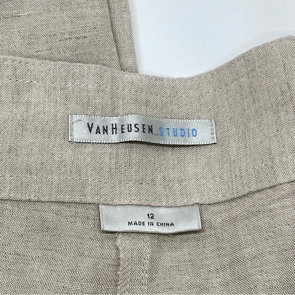 Van Heusen Womens Linen Blend Size 12 Wide Leg Beige Capri Pant Casual Loose Fit - Picture 4 of 11
